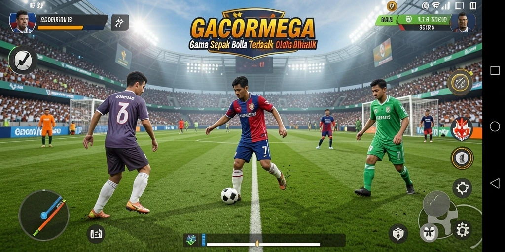 Gameplay GACORMEGA yang menarik dengan aksi sepak bola yang realistis.