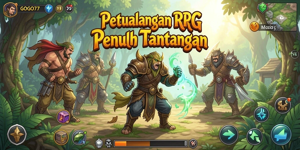 Tampilan gameplay RPG GOGO77 yang menampilkan pertarungan epik.