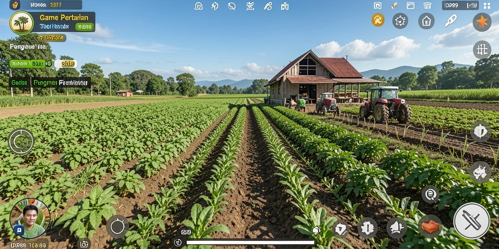 Tampilan gameplay yang menakjubkan di IDR89 dengan suasana pertanian yang hidup.
