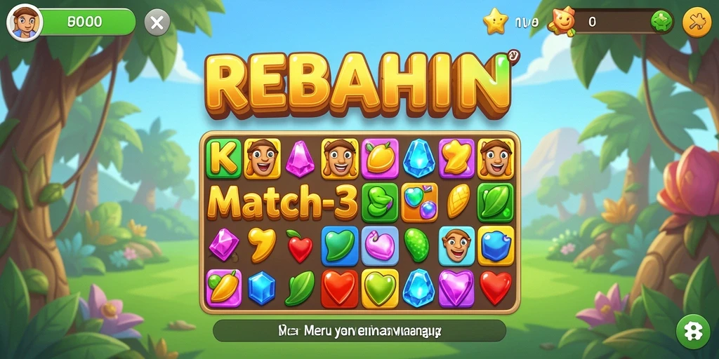 Screenshot gameplay REBAHIN yang menampilkan elemen Match-3 yang menarik.