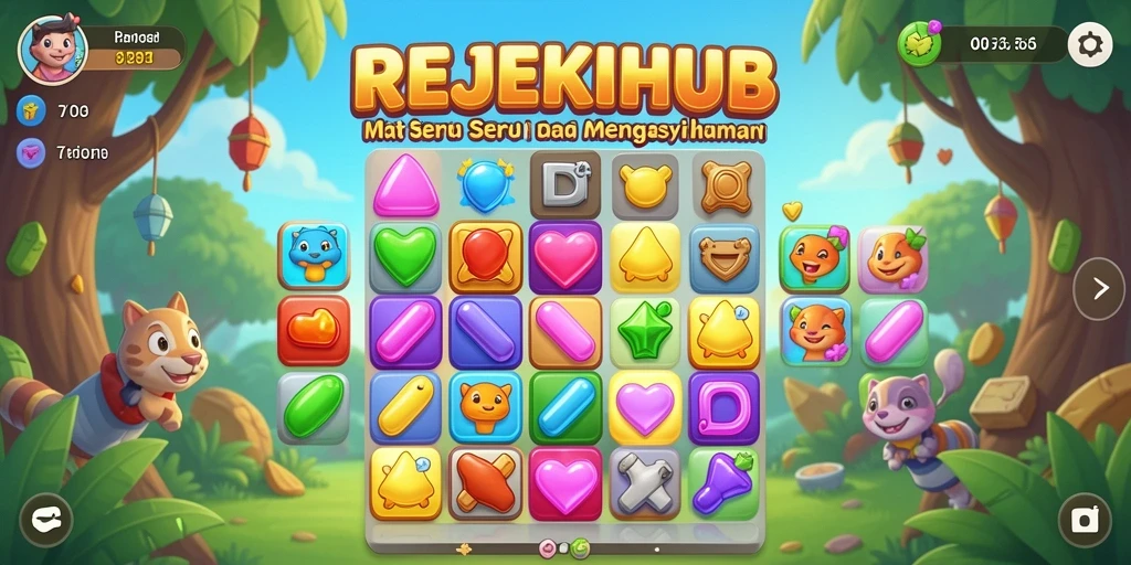 Tampilan gameplay seru dari REJEKIHUB dengan tantangan Match-3.
